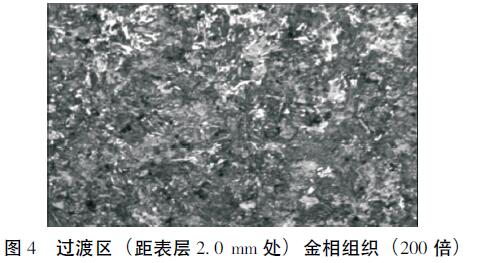 過渡區( 距表層2. 0 mm 處) 金相組織( 200 倍)